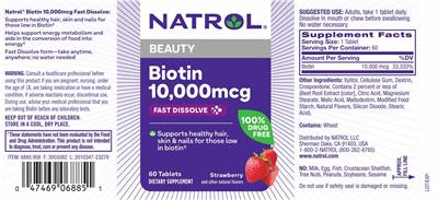 Natrol Biotin 10000 mcg Fast Dissolve Strawberry source label used in the packaging illustration