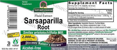 Nature's Answer Sarsaparilla 2000 mg Alcohol-Free source label used in the packaging illustration