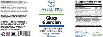 JayLab Pro Gluco Guardian source label used in the packaging illustration