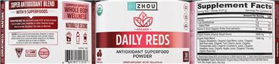 ZHOU Organic Daily Reds Berry Natural Flavor source label used in the packaging illustration