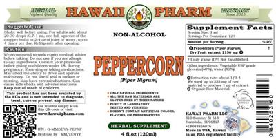 Hawaii Pharm Peppercorn Non-Alcohol product packaging