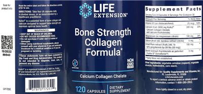 Life Extension Bone Strength Collagen Formula source label used in the packaging illustration