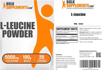 BulkSupplements.com L-Leucine Powder 5000 mg product packaging