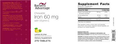 Bariatric Advantage Chewable Iron 60 mg with Vitamin C Lemon & Lime source label used in the packaging illustration
