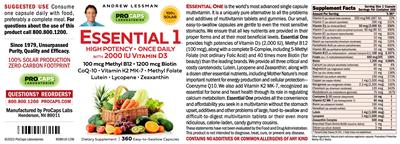 ProCaps Laboratories Essential 1 with 2000 IU Vitamin D3 source label used in the packaging illustration