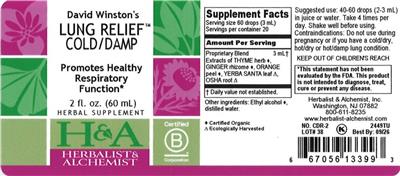 Herbalist & Alchemist David Winston's Lung Relief Cold/Damp source label used in the packaging illustration