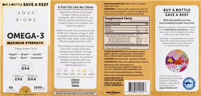 Aqua Biome Omega-3 Maximum Strength 2000 mg Lemon source label used in the packaging illustration