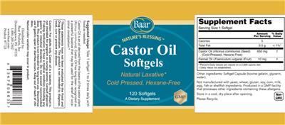 Baar Nature's Blessing Castor Oil Softgels source label used in the packaging illustration