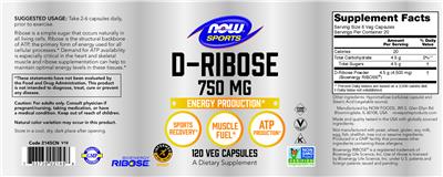 NOW Sports D-Ribose 750 mg source label used in the packaging illustration