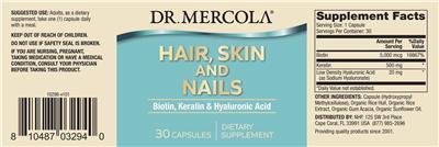 Dr. Mercola Hair Skin and Nails source label used in the packaging illustration