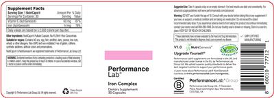 Performance Lab Iron Complex source label used in the packaging illustration