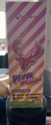 Bucked Up Pixie Pump Sour Gummy source label used in the packaging illustration