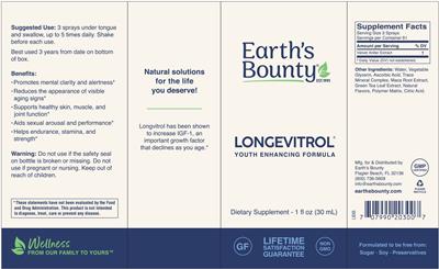 Earth's Bounty Longevitrol source label used in the packaging illustration