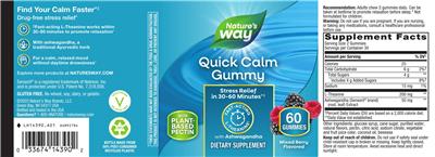 Nature's Way Quick Calm Gummy Mixed Berry Flavored product packaging