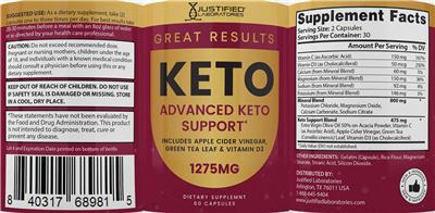 Justified Laboratories Great Results Keto product packaging