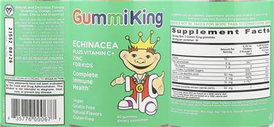 GummiKing Echinacea Plus Vitamin C + Zinc For Kids source label used in the packaging illustration