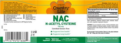 Country Life NAC N-Acetyl Cysteine 750 mg product packaging