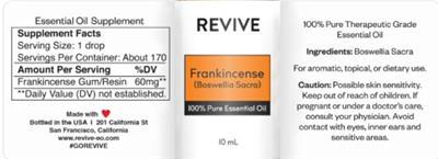 Revive Frankincense (Boswellia sacra) source label used in the packaging illustration