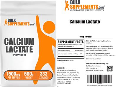 BulkSupplements.com Calcium Lactate Powder 1500 mg product packaging