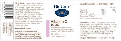 BioCare Vitamin C 1000 source label used in the packaging illustration
