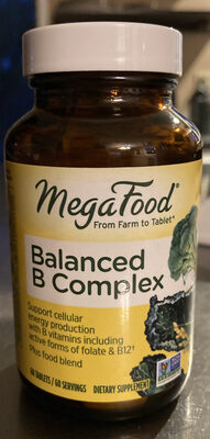 MegaFood Balanced B Complex source label used in the packaging illustration