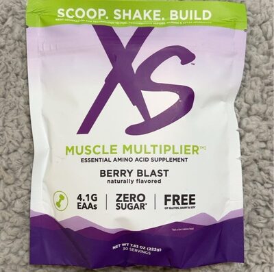 XS Muscle Multiplier Berry Blast source label used in the packaging illustration