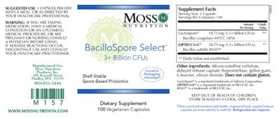 Moss Nutrition BacilloSpore Select source label used in the packaging illustration