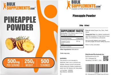 BulkSupplements.com Pineapple Powder 500 mg product packaging