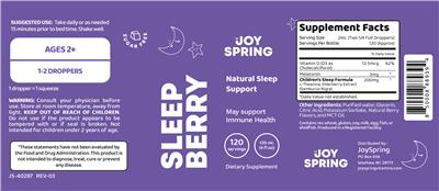JoySpring SleepBerry source label used in the packaging illustration