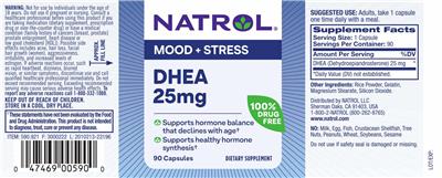 Natrol DHEA 25 mg source label used in the packaging illustration