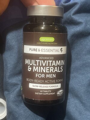 Igennus Healthcare Nutrition Pure & Essential Methylated Multivitamin & Minerals For Men source label used in the packaging illustration