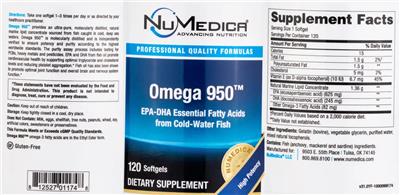 NuMedica Omega 950 source label used in the packaging illustration