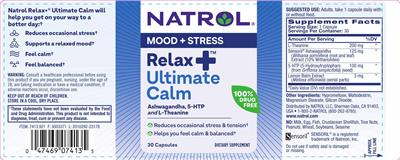 Natrol Relax+ Ultimate Calm source label used in the packaging illustration