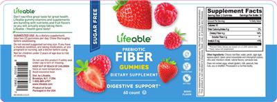 Lifeable Prebiotic Fiber Sugar Free Gummies Berry Flavor source label used in the packaging illustration