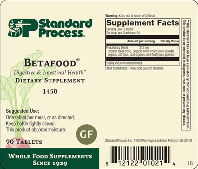 SP Standard Process Betafood source label used in the packaging illustration