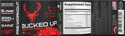Bucked Up Bucked Up Pre-Workout Cherry Candy source label used in the packaging illustration