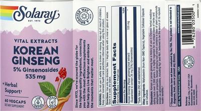 Solaray Korean Ginseng 535 mg product packaging