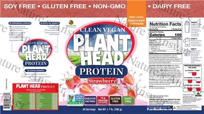 Genceutic Naturals Plant Head Protein Strawberry source label used in the packaging illustration