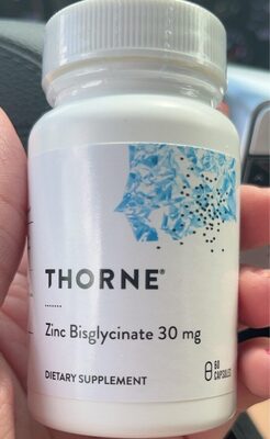 Thorne Zinc Bisglycinate 30 mg source label used in the packaging illustration