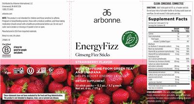 Arbonne EnergyFizz Strawberry Flavor source label used in the packaging illustration