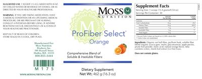 Moss Nutrition ProFiber Select Orange source label used in the packaging illustration