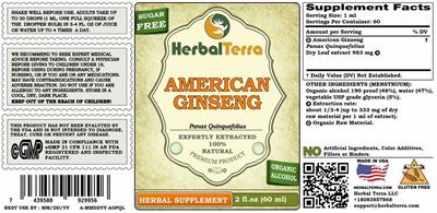 Herbal Terra American Ginseng Sugar Free source label used in the packaging illustration