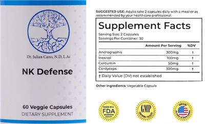 Dr. Julian Cano N.D. LAc NK Defense product packaging
