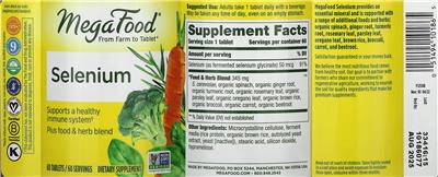 MegaFood Selenium source label used in the packaging illustration