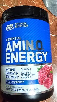 ON Optimum Nutrition Essential AMIN.O. Energy Blue Raspberry source label used in the packaging illustration
