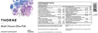 Thorne Multi-Vitamin Elite P.M. source label used in the packaging illustration