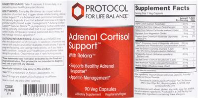 Protocol For Life Balance Adrenal Cortisol Support with Relora source label used in the packaging illustration
