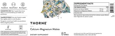 Thorne Calcium-Magnesium Malate source label used in the packaging illustration