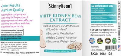 SkinnyBean White Kidney Bean Extract source label used in the packaging illustration
