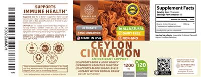 Number One Nutrition Ceylon Cinnamon 1200 mg source label used in the packaging illustration